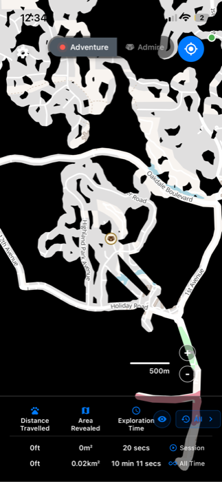 Map mostly covered in fog with a few revealed streets